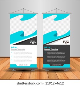Modern Roll Up Banner. Advertising vector template design. White and black background