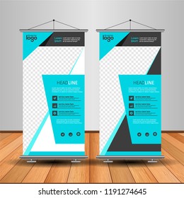 Modern Roll Up Banner. Advertising vector template design. White and black background