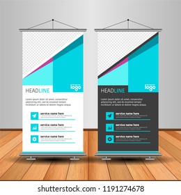Modern Roll Up Banner. Advertising vector template design. White and black background