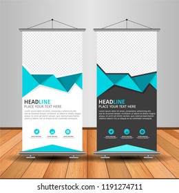 Modern Roll Up Banner. Advertising vector template design. White and black background