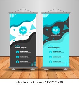 Modern Roll Up Banner. Advertising vector template design. White and black background