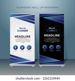 Modern Roll Up Banner. Blue Color Vector Template design for Advertising