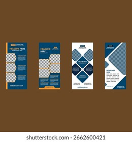 Modernes Roll-up-Banner-Design in einem Paket von vier. Anzeige der kreativen Vorlage für die Werbeaktion.