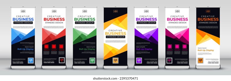 Rollo moderno Diseño de Banners para los negocios callejeros, eventos, presentaciones, reuniones, eventos anuales, exposiciones en rojo, verde, azul, amarillo, naranja, morado y rosa
