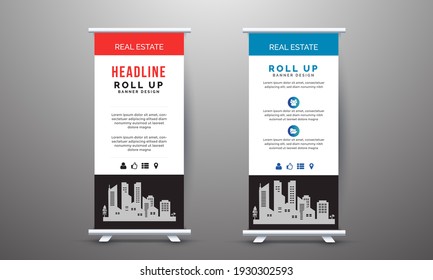 Modern Roll Up Banner Design Template, Vertical, Abstract Background, Pull Up Design Vector