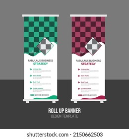 Modern Roll Up Banner Design Template or Unique Shapes and Pull Up Banner Layout
