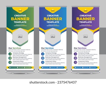 Modelo de diseño de pancartas de enrollamiento moderno, concepto de presentación, acumulación moderna, plantilla estándar, Roll de negocios. Diseño estándar. Plantilla de banner. Presentación y folleto