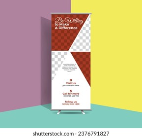 modern roll up banner design template with geometric rectangle shapes combinations. banner design for business, brand, company or other purposes.