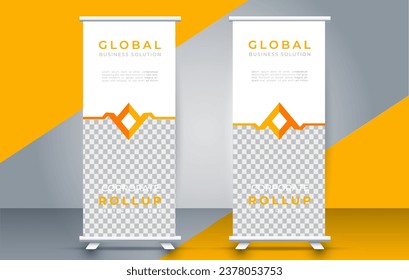  Moderne Design-Vorlage für Banner aufrollen. Flyer. ziehen. Präsentation. Broschüre. Poster. Werbung. Printmedien 