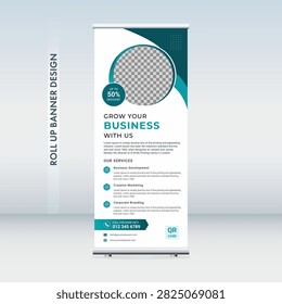 Modern Roll Up Banner Design Template For Corporate Business Marketing Promotion Advertising Agency Branding Print Ready Layout.