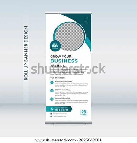 Modern Roll Up Banner Design Template For Corporate Business Marketing Promotion Advertising Agency Branding Print Ready Layout.