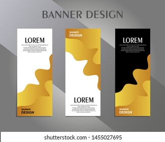 Modern Roll Up Banner. Gold Color Vector Template design for Advertising. Vertical Banner. Perfect to make a big impact in your shop or place of your business promotion.
