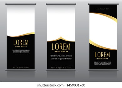 Modern Roll Up Banner. Gold Color Vector Template Design For Advertising.