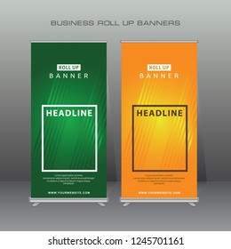 Modern Roll Up Banner. Green Color Vector template design,for advertising