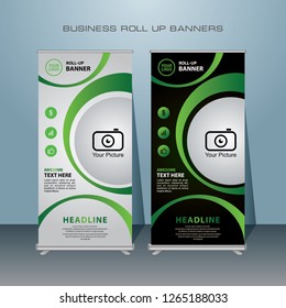 Modern Roll Up Banner. Green Color Vector template design for advertising
