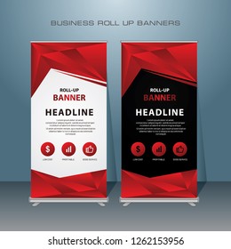 Modern Roll Up Banner. Red Color Vector Template design for Advertising