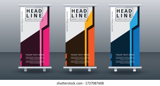 Modern roll up banner set  design template, vertical, pull up design, modern x-banner.  vector illustration on background.