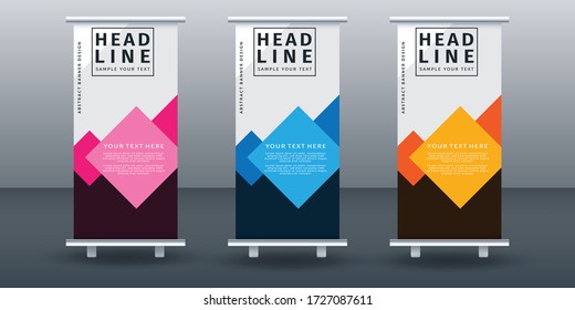 Moderne Roll-up Banner Set Design Vorlage, vertikal, ziehen Design, moderne x-Banner.  Vektorgrafik im Hintergrund.