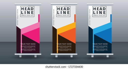 Modern roll up banner set  design template, vertical, pull up design, modern x-banner.  vector illustration on background.