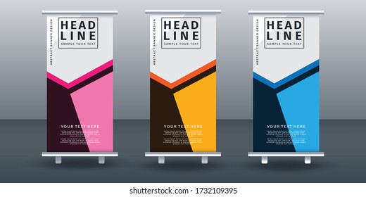 Modelo de diseño de conjunto de banners de enrollamiento moderno, vertical, diseño de tracción, moderno x-banner.  ilustración vectorial en segundo plano.