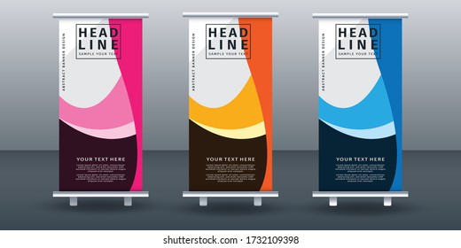 Moderne Roll-up Banner Set Design Vorlage, vertikal, ziehen Design, moderne x-Banner.  Vektorgrafik im Hintergrund.