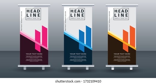 Modelo de diseño de conjunto de banners de enrollamiento moderno, vertical, diseño de tracción, moderno x-banner.  ilustración vectorial en segundo plano.