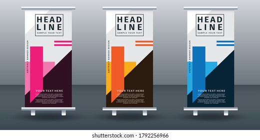 Modernes Roll-up Banner Set Design-Template, vertikal, ziehen nach oben, moderne x-Banner. Vektorgrafik auf Hintergrund.