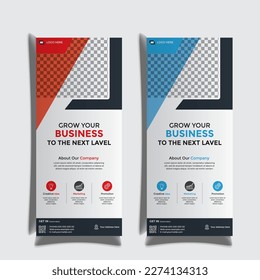Modern Roll up banner set design template design. Roll up banner gradient bile red and sky blue print ready design template.