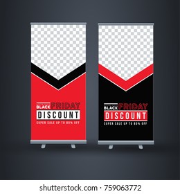 
Modern roll Up Banner stand design with Black Friday sale, creative geometric background for text and photos. web banner, stand for festive events on the theme of black Friday