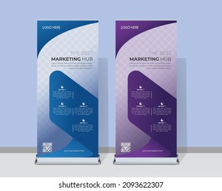Modern roll up banner stand template design, banner layout, advertisement, pull up, vector illustration, business pull up, display, x-banner, flag-banner, x stand, infographics, presentation. EPS