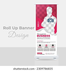 Modern roll up banner template for the exhibition, Corporate Business stand, editable roll up banner vector template