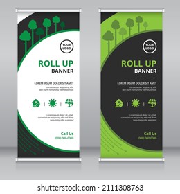 Modern roll up banner template for green industry, Standee template, X-banner template, Flag banner