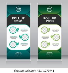 Modern roll up banner template for green industry, Standee template, X-banner template, Flag banner