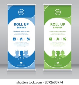 Modern roll up banner template for healthcare industry, Standee template, X-banner template, Flag banner