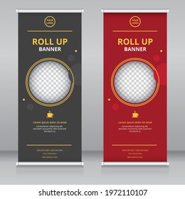 Modern roll up banner template, Standee template, X-banner template, Flag banner