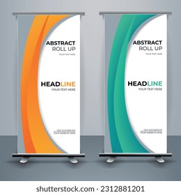 Modern roll up banner template, Standee template, X-banner template, Flag banner. vertical, abstract background, pull up design, modern x-banner, rectangle size.