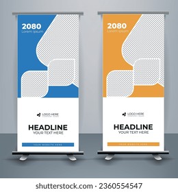 Modern roll up banner template, Standee template, X-banner template, Flag banner. vertical, abstract background, pull up design, modern x-banner, rectangle size.