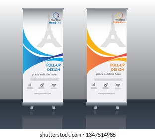 modern roll up banner vector illustration with colorful backgroundand free body design