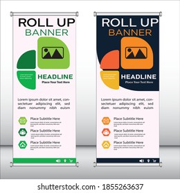 Modern roll up banner in vector template, x-banner, roll ups, rollup design.