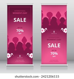 Modern roll up or retractable banner, standee, X-banner templates for international women’s day sales promotions