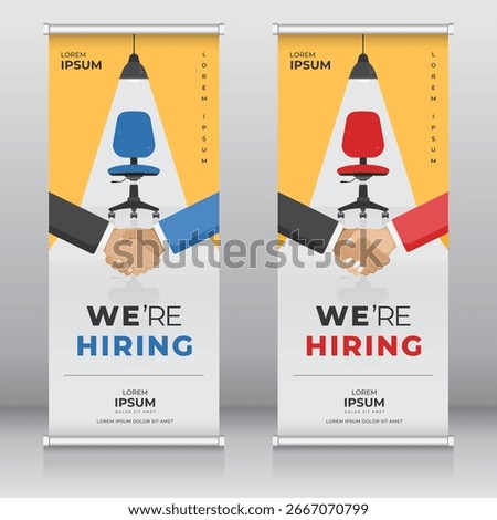 Modern roll up or retractable banner, standee, X-banner templates for announcing job vacancies during recruitment and hiring
