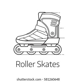 Modern roller skates vector illustration. Alternative city transport sport roller blades in thin line design. Personal transportation equipment.