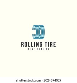 modern rolling tire logo business template. creative tire logo vector design with line art, simple, and modern styles isolated on white background