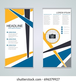 Modern roll-up abstract colorful geometric style business banners, two-sided flyer vector design template