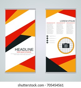 Modern roll-up abstract colorful geometric style business banners, two-sided flyer vector design template
