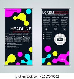Modern roll-up abstract geometric style colorful business banners, two-sided flyer vector design template