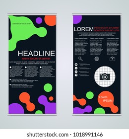 Modern roll-up abstract geometric style colorful business banners, two-sided flyer vector design template