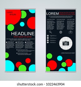 Modern roll-up abstract geometric style colorful business banners, two-sided flyer vector design template