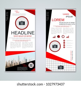 Modern roll-up abstract geometric style business banners, two-sided flyer vector design template