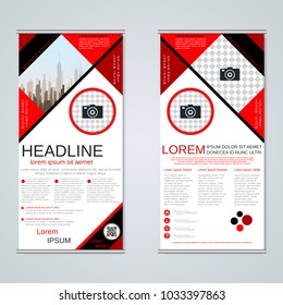 Modern roll-up abstract geometric style business banners, two-sided flyer vector design template